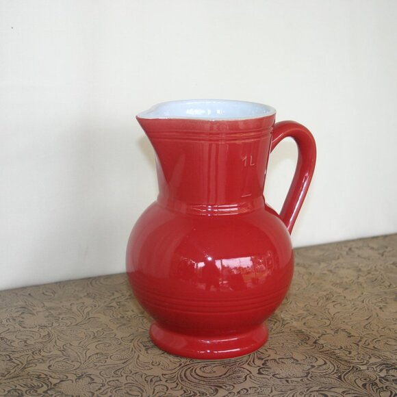 Emile Henry VTG Cherry Red 8" Pitcher made in France B-206 - Picture 2 of 8